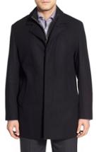 Men's Cole Haan Wool Blend Top Coat With Inset Knit Bib - Black
