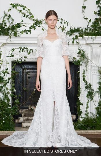 Women's Monique Lhuillier Strapless Lace Trumpet Gown, Size In Store Only - White