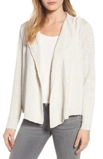 Women's Eileen Fisher Hooded Organic Linen & Cotton Cardigan, Size - White