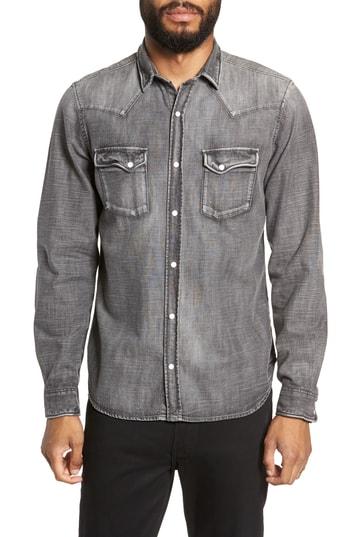 Men's The Kooples Washed Trim Fit Denim Shirt - Grey