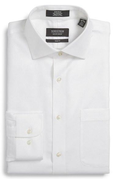 Men's Nordstrom Men's Shop Trim Fit Non-iron Solid Dress Shirt 32/33 - White