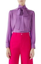 Women's Gucci Silk Tie Neck Blouse Us / 42 It - Purple