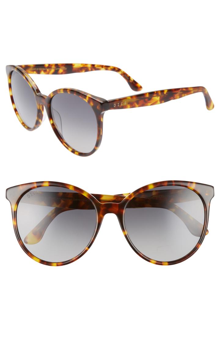 Women's Diff Cosmo 56mm Polarized Round Sunglasses - Amber Tortoise/ Steel Gradient
