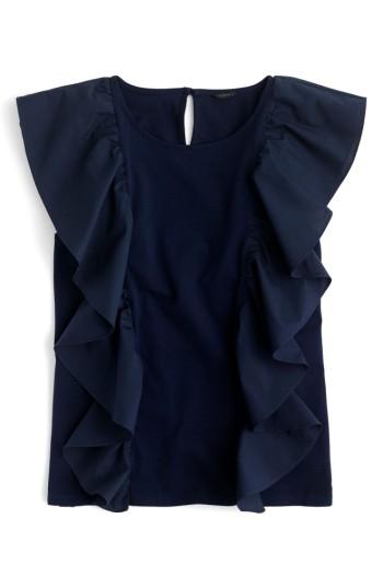 Women's J.crew Ruffle Front Top - Blue