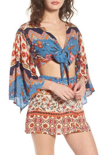 Women's Raga Sun Daze Mixed Print Tie Front Top - Orange
