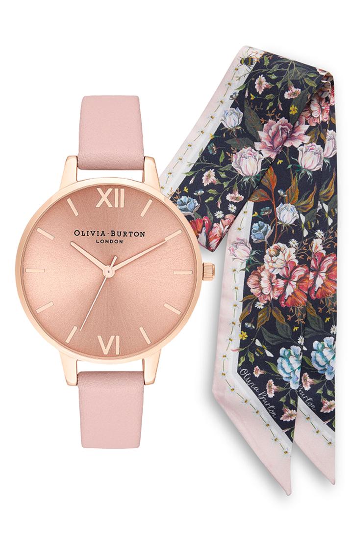 Women's Olivia Burton Sunray Leather Strap Watch Set, 34mm