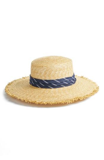 Women's Bcbgmaxazria Denim Banded Straw Boater Hat - Beige