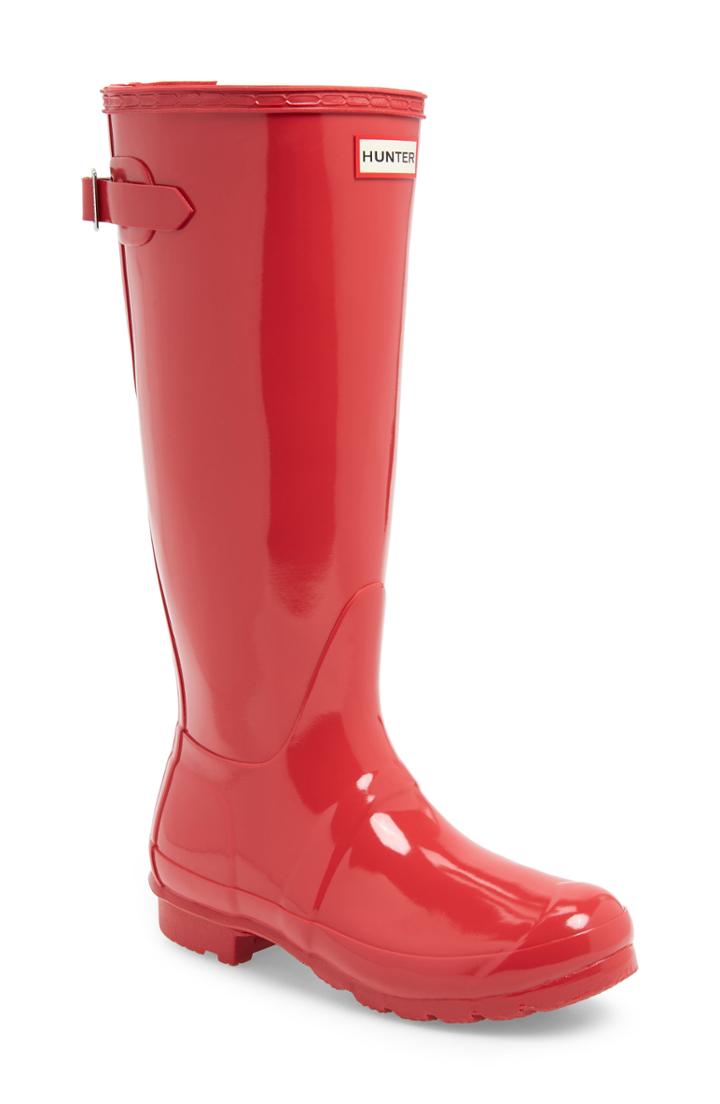 Women's Hunter Adjustable Back Gloss Waterproof Rain Boot M - Red