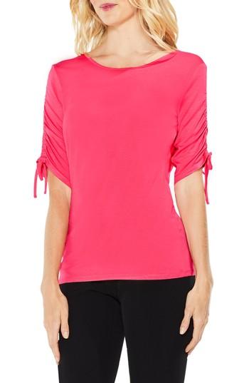 Petite Women's Vince Camuto Ruched Elbow Sleeve Top, Size P - Pink