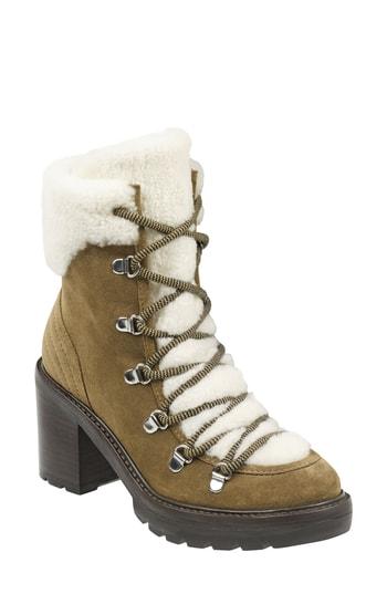 Women's Marc Fisher Ltd Daven Genuine Shearling Lace Up Boot M - Brown