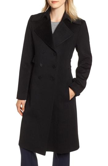 Women's Fleurette Double Breasted Loro Piana Wool Coat - Black