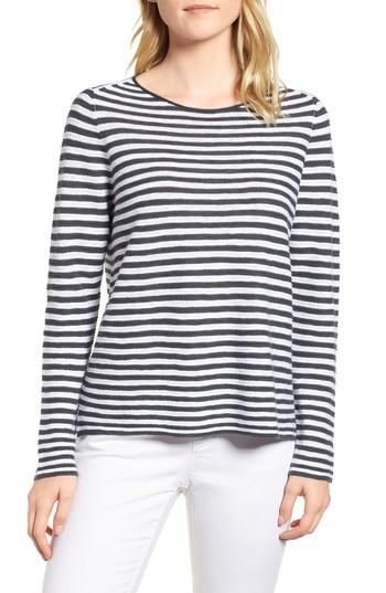 Women's Eileen Fisher Stripe Organic Linen & Cotton Sweater, Size - Grey