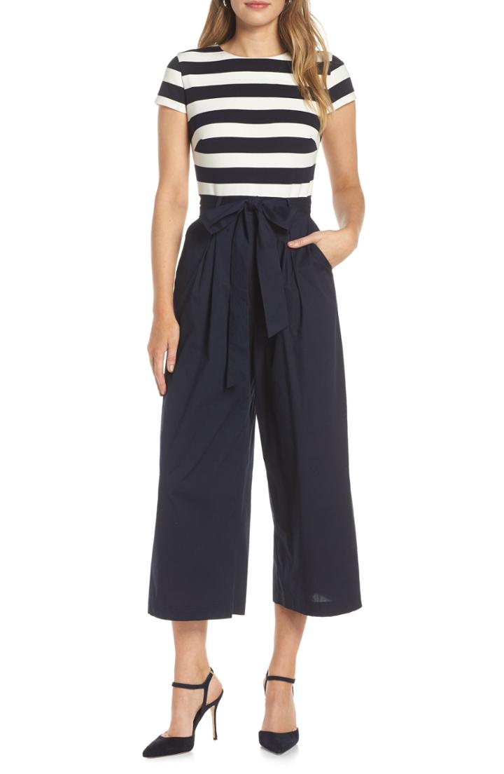 Women's 1901 Stripe Ponte Crop Jumpsuit - Blue