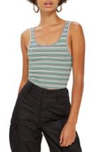Women's Topshop Leni Striped Rib Tank Top Us (fits Like 0) - Green