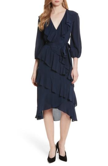 Women's Alice + Olivia Kye V-neck Tie Waist Ruffle Dress - Blue