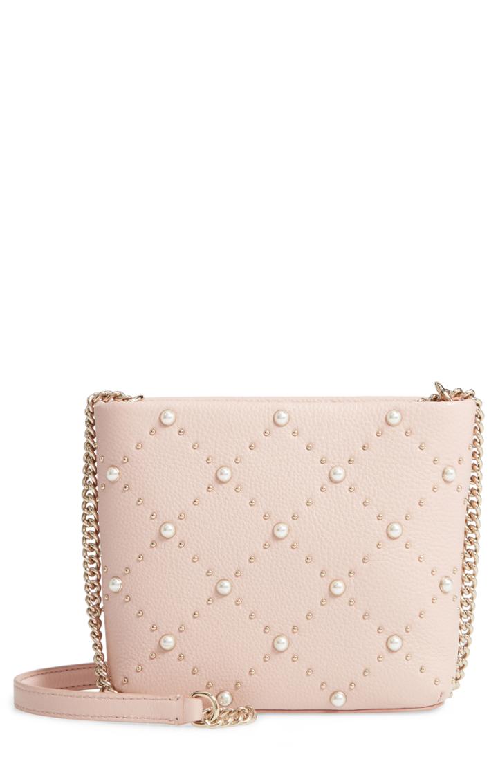 Kate Spade New York Hayes Street - Ellery Imitation Pearl Studded Leather Crossbody Bag - Pink