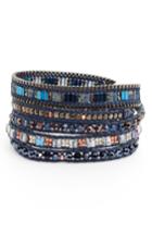 Women's Nakamol Design Leather, Lapis & Crystal Wrap Bracelet