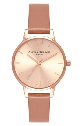 Women's Olivia Burton Sunray Leather Strap Watch, 30mm