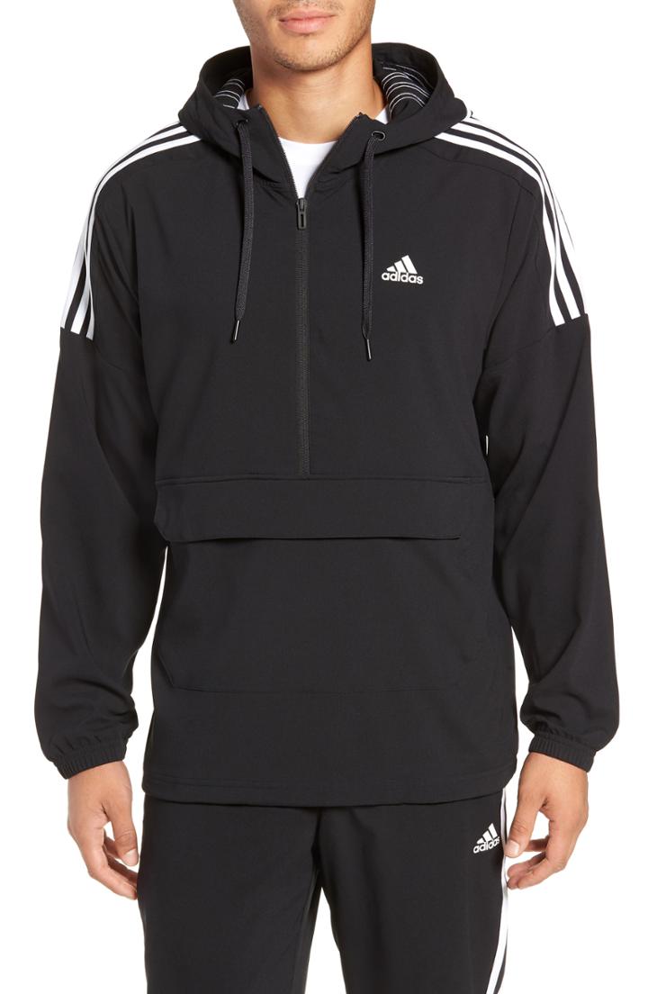 Men's Adidas Sport Id Hooded Half Zip Anorak - Black
