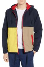 Men's Rvca Bloc Colorblock Hooded Cotton Blend Jacket, Size - Blue