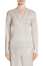 Women's St John Collection Metallic Jersey Knit Sweater - Grey