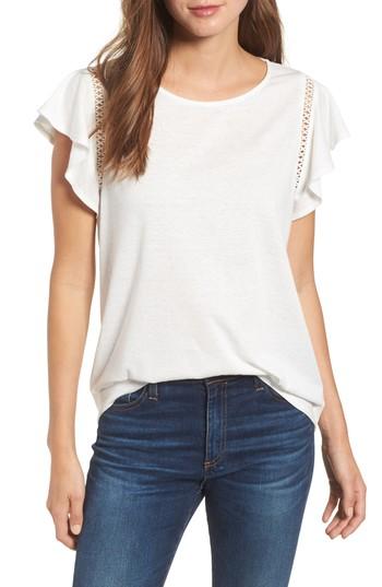Women's Caslon Flutter Sleeve Crochet Detail Top - Ivory