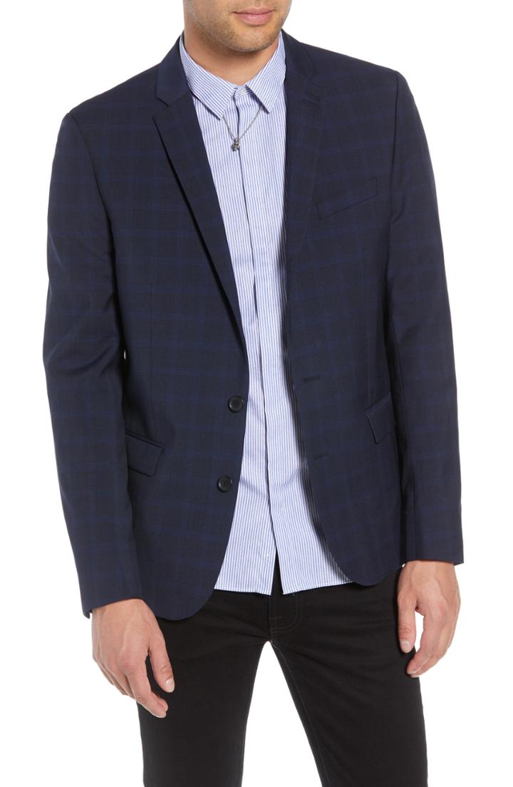 Men's The Kooples Slim Fit Check Blazer Us / 46 Eu - Blue