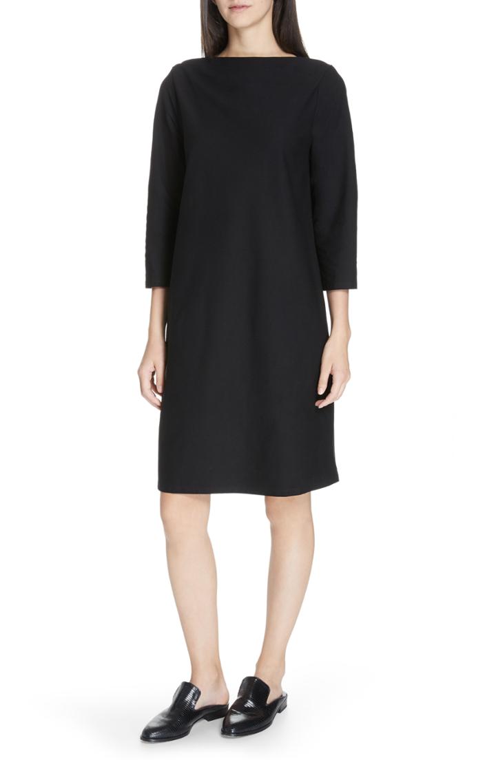 Women's Eileen Fisher Bateau Neck Shift Dress - Black