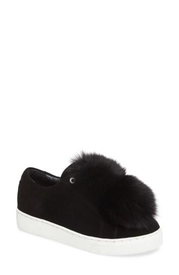Women's Here/now Raven Genuine Fox Fur Trim Sneaker M - Black