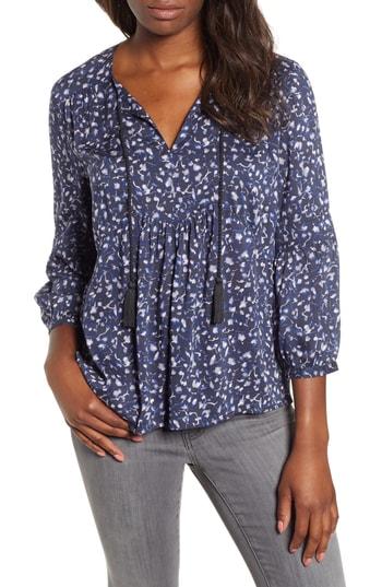 Women's Caslon Print Split Neck Boho Top - Purple