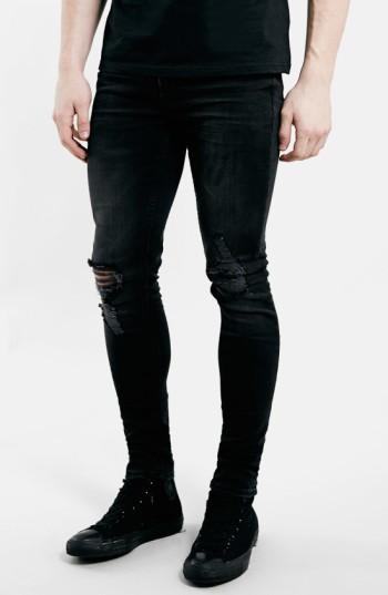 Men's Topman Ripped Spray On Skinny Jeans X 34 - Black