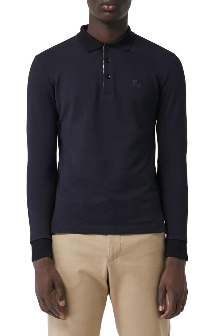 Men's Burberry Hartford Long Sleeve Polo, Size - Blue