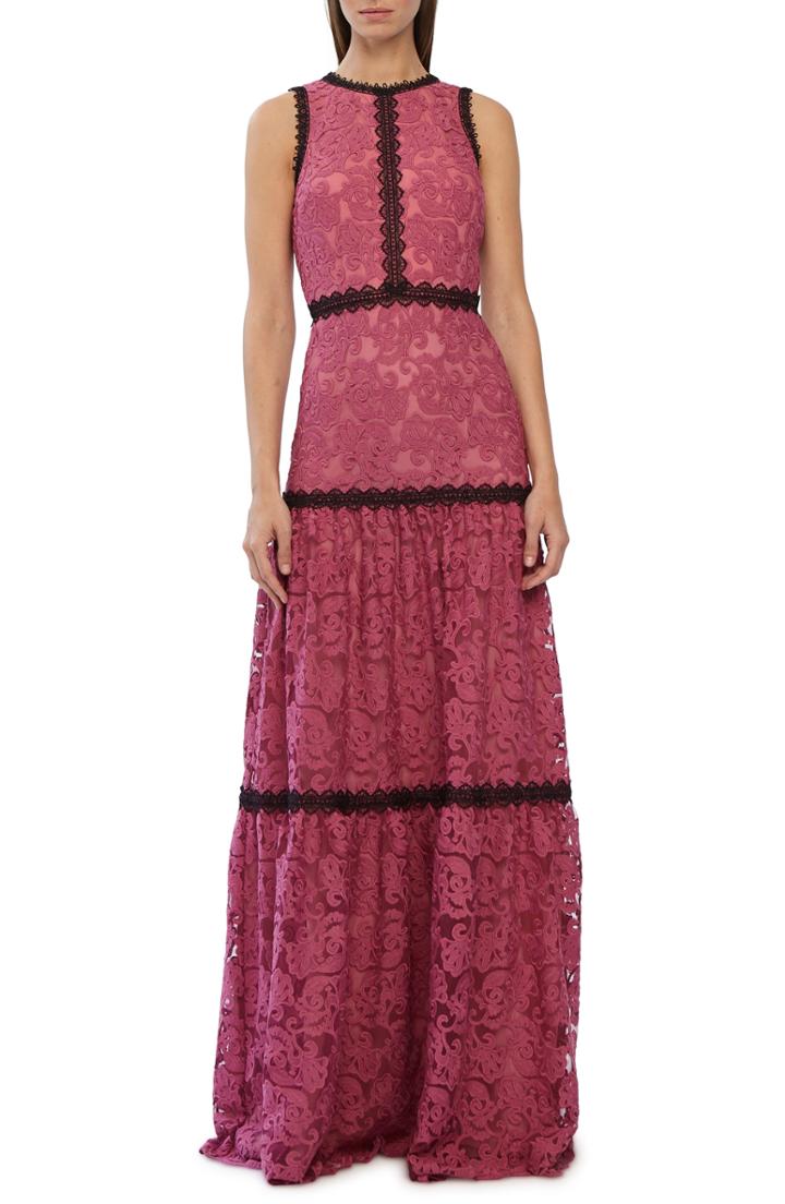 Women's Ml Monique Lhuillier Lace Trim Evening Dress - Pink