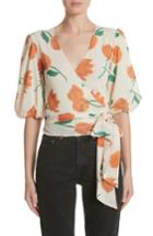 Women's Ganni Tilden Floral Print Mesh Wrap Top Us / 34 Eu - Ivory