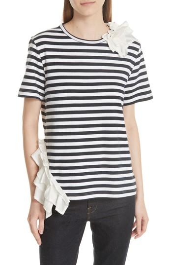 Women's Clu Ruffle Trim Stripe Top - Blue
