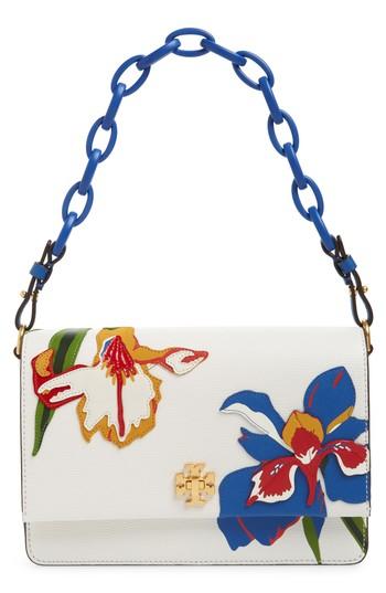 Tory Burch Kira Applique Flower Leather Shoulder Bag - White