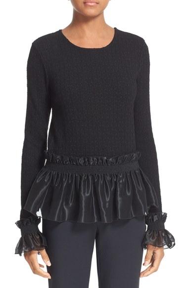 Women's Opening Ceremony Ruffle Trim Floral Jersey Top