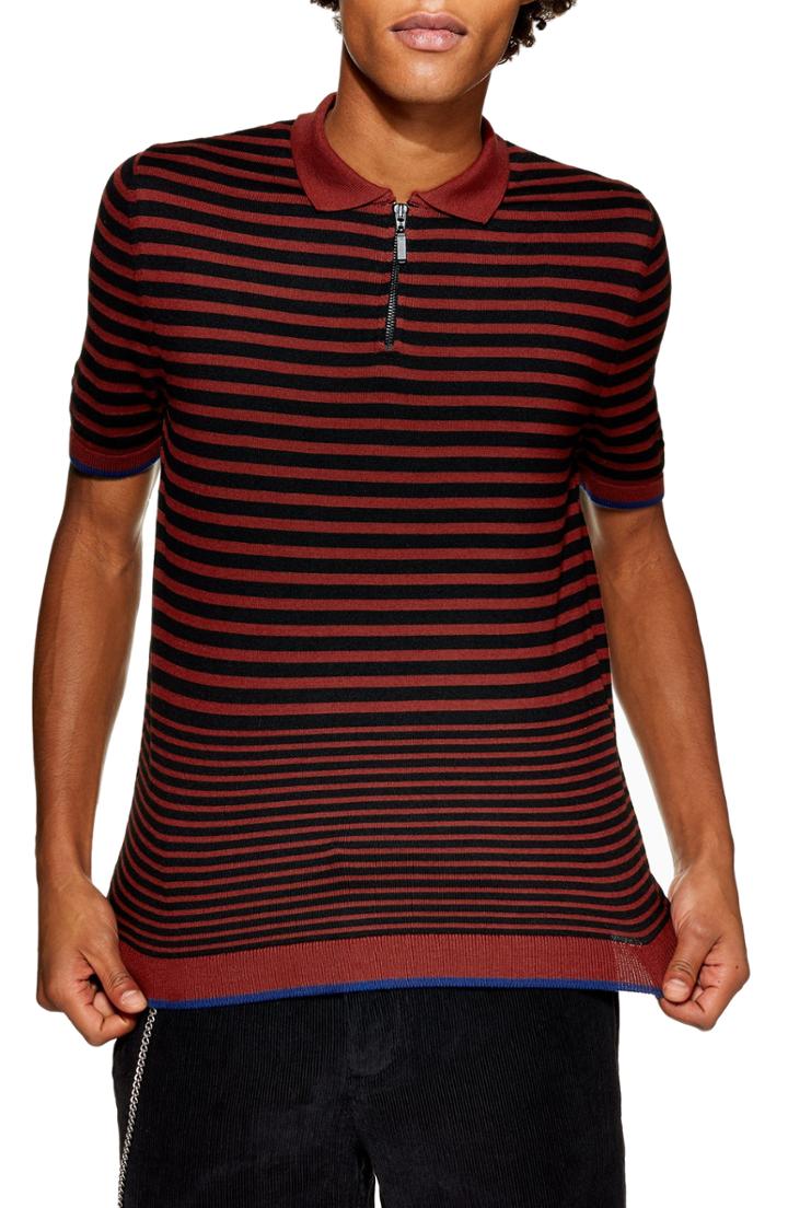 Men's Topman Stripe Classic Fit Polo - Brown