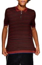 Men's Topman Stripe Classic Fit Polo - Brown
