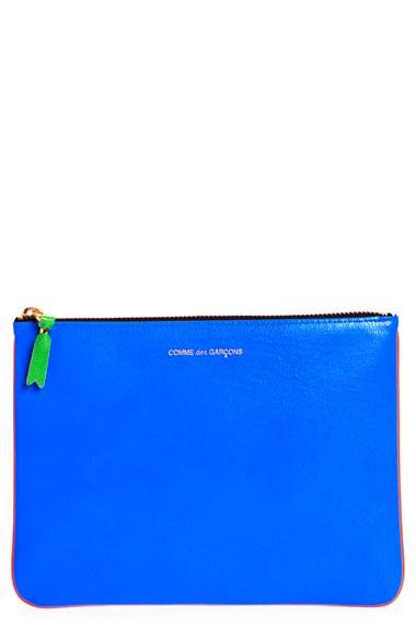 Comme Des Garcons 'super Fluo' Colorblock Leather Zip-up Pouch -