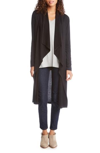 Women's Karen Kane Drape Front Duster Cardigan - Black