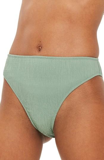 Women's Topshop Shirred High-waist Bikini Bottoms Us (fits Like 0) - Green