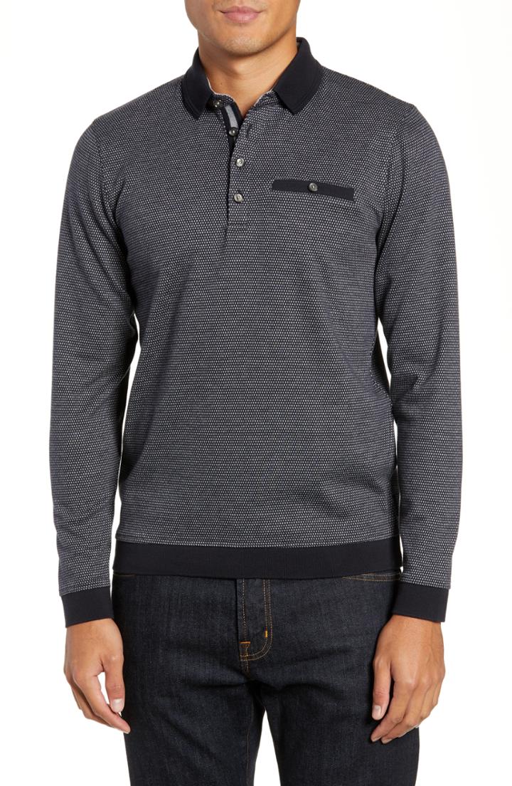 Men's Ted Baker London Meal Jacquard Slim Fit Polo (m) - Grey