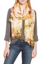 Women's Nordstrom Eyelash Trim Print Cashmere & Silk Wrap, Size - Coral
