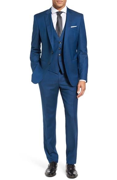 Men's Boss Hamsen/glen Trim Fit Three-piece Solid Wool Suit