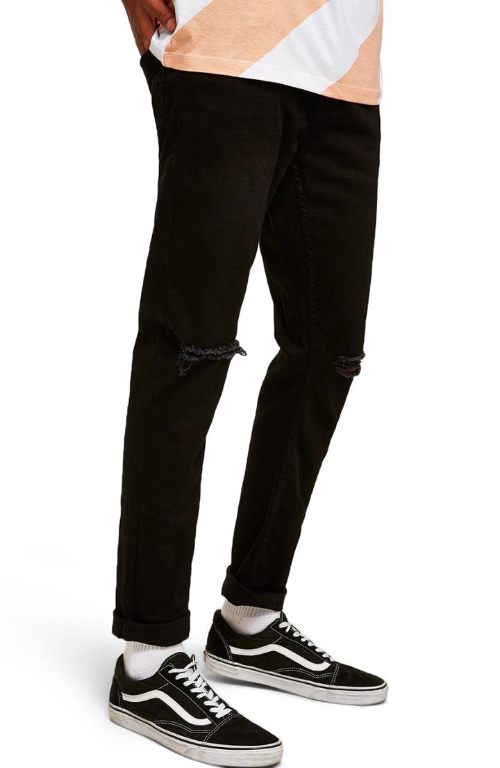 Men's Topman Double Ripped Skinny Fit Jeans S - Black