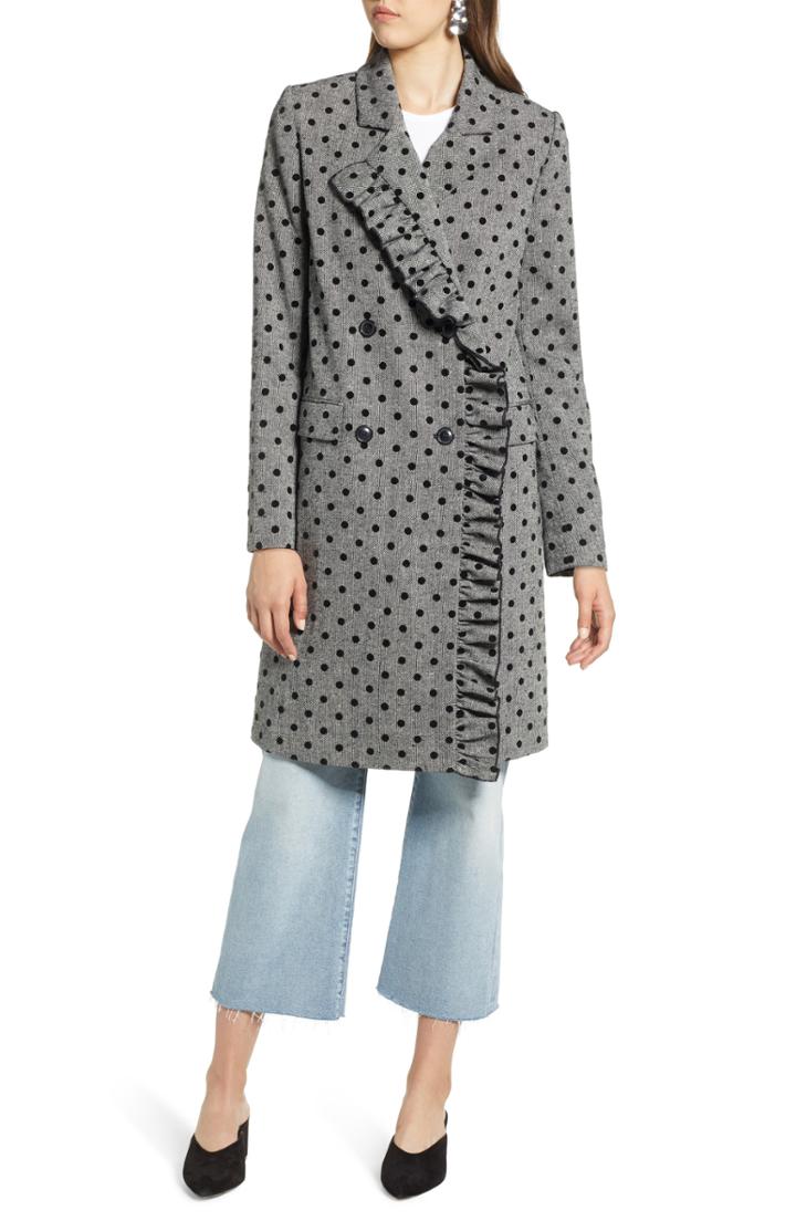 Women's Halogen Flocked Dot Coat, Size - Grey