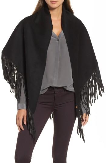 Women's Mackage Fida Leather Fringe Shawl, Size - Black