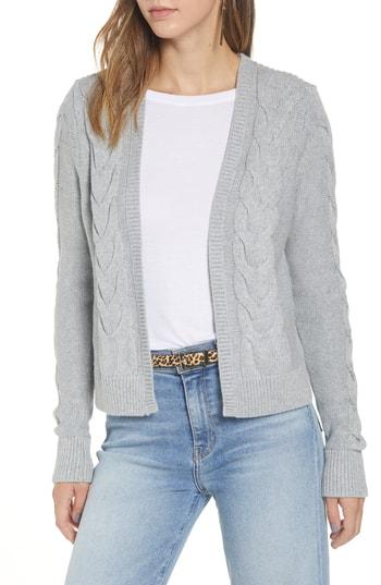 Women's Halogen Open Front Cable Cardigan, Size - Grey