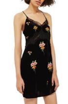 Women's Topshop Embroidered Velvet Slipdress Us (fits Like 0) - Black